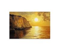 HKXXMTQMM Landscape - Golden Sunset on Mediterranean Cliffs Contemporary Hanging Wall Art - Decorative Mural Design20x30inch(50x75cm)