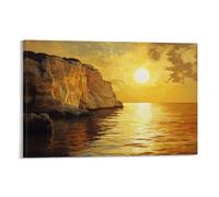 HKXXMTQMM Landscape - Golden Sunset on Mediterranean Cliffs Contemporary Hanging Wall Art - Decorative Mural Design16x24inch(40x60cm)