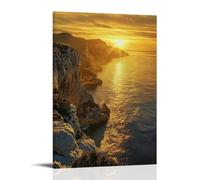 HKXXMTQMM Landscape - Golden Sunset Over The Mediterranean Cliffs Contemporary Hanging Wall Art - Decorative Mural Design08x12inch(20x30cm)