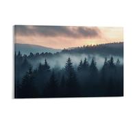 HKXXMTQMM Landscape - Misty Dawn in The Bavarian Forest Contemporary Hanging Wall Art - Decorative Mural Design16x24inch(40x60cm)