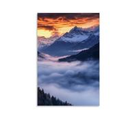 HKXXMTQMM Landscape - Misty Dawn Over The Swiss Alps Contemporary Hanging Wall Art - Decorative Mural Design12x18inch(30x45cm)