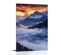 HKXXMTQMM Landscape - Misty Dawn Over The Swiss Alps Contemporary Hanging Wall Art - Decorative Mural Design24x36inch(60x90cm)
