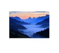 HKXXMTQMM Landscape - Misty Morning Over The Swiss Alps Contemporary Hanging Wall Art - Decorative Mural Design16x24inch(40x60cm)