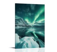 HKXXMTQMM Landscape - Northern Lights Over A Frozen Fjord Contemporary Hanging Wall Art - Decorative Mural Design24x36inch(60x90cm)