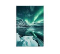 HKXXMTQMM Landscape - Northern Lights Over A Frozen Fjord Contemporary Hanging Wall Art - Decorative Mural Design08x12inch(20x30cm)