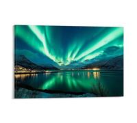 HKXXMTQMM Landscape - Northern Lights Over Norwegian Fjords Contemporary Hanging Wall Art - Decorative Mural Design24x36inch(60x90cm)