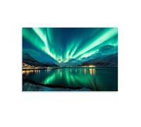 HKXXMTQMM Landscape - Northern Lights Over Norwegian Fjords Contemporary Hanging Wall Art - Decorative Mural Design08x12inch(20x30cm)