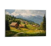 HKXXMTQMM Landscape - Quiet Village in The Carpathian Mountains Contemporary Hanging Wall Art - Decorative Mural Design24x36inch(60x90cm)