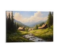 HKXXMTQMM Landscape - Quiet Village in The Carpathian Mountains Contemporary Hanging Wall Art - Decorative Mural Design24x36inch(60x90cm)