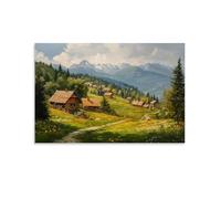HKXXMTQMM Landscape - Quiet Village in The Carpathian Mountains Contemporary Hanging Wall Art - Decorative Mural Design12x18inch(30x45cm)