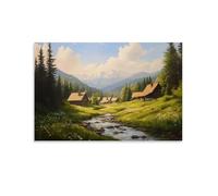 HKXXMTQMM Landscape - Quiet Village in The Carpathian Mountains Contemporary Hanging Wall Art - Decorative Mural Design08x12inch(20x30cm)