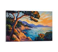 HKXXMTQMM Landscape - Sunset on The Mediterranean Coast Contemporary Hanging Wall Art - Decorative Mural Design24x36inch(60x90cm)