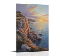 HKXXMTQMM Landscape - Sunset on The Mediterranean Coast Contemporary Hanging Wall Art - Decorative Mural Design12x18inch(30x45cm)