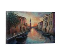 HKXXMTQMM Landscape - Venetian Canals in Twilight Hues Contemporary Hanging Wall Art - Decorative Mural Design08x12inch(20x30cm)