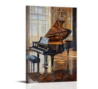 HKXXMTQMM Musical Instruments Oil Painting- A Grand Piano in An Elegant Hall, Capturing Reflections on Its Polished Surface Contemporary Hanging Wall Art - Decorative Mural Design12x18inch(30x45cm)