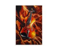HKXXMTQMM Musical Instruments Oil Painting - A Vibrant Violin Resting on Velvet with Golden Light Reflecting Off Its Curves Contemporary Hanging Wall Art - Decorative Mural Design16x24inch(40x60cm)