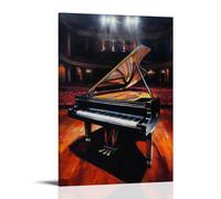 HKXXMTQMM Musical Instruments Oil Painting- Grand Piano in An Empty Concert Hall, Dramatic Shadows And Luminous Keys Contemporary Hanging Wall Art - Decorative Mural Design08x12inch(20x30cm)