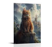 HKXXMTQMM Pet Poster Fantasy, Majestic Cat Kingdom Contemporary Hanging Wall Art - Decorative Mural Design16x24inch(40x60cm)