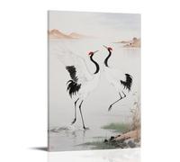 HKXXMTQMM Red-crowned Crane Dancing by Lake, Wings Like Yarn Contemporary Hanging Wall Art - Decorative Mural Design20x30inch(50x75cm)