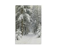 HKXXMTQMM Snowy Forest Scenic Winter Silence Contemporary Hanging Wall Art - Decorative Mural Design16x24inch(40x60cm)
