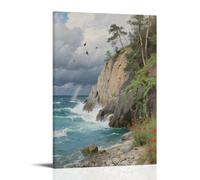 HKXXMTQMM Stream-side Bluff Scenic Summer Landscape Contemporary Hanging Wall Art - Decorative Mural Design24x36inch(60x90cm)