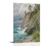 HKXXMTQMM Stream-side Bluff Scenic Summer Landscape Contemporary Hanging Wall Art - Decorative Mural Design24x36inch(60x90cm)