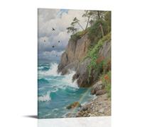 HKXXMTQMM Stream-side Bluff Scenic Summer Landscape Contemporary Hanging Wall Art - Decorative Mural Design08x12inch(20x30cm)