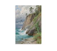 HKXXMTQMM Stream-side Bluff Scenic Summer Landscape Contemporary Hanging Wall Art - Decorative Mural Design24x36inch(60x90cm)