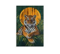 HKXXMTQMM Tiger Resting, Built with Layered Geometry And Subtle Striping on A Jungle Green Canvas. Contemporary Hanging Wall Art - Decorative Mural Design16x24inch(40x60cm)