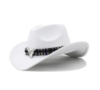 HKYBCF Cowboy Hat 3 Sizes Cowboy Hat Black Jazz Top With Cow Head Ribbon Autumn Winter Parent-child Fedora Hats Party Felt Cap(Color 08,XL(59-60cm))