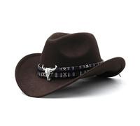 HKYBCF Cowboy Hat 3 Sizes Cowboy Hat Black Jazz Top With Cow Head Ribbon Autumn Winter Parent-child Fedora Hats Party Felt Cap(Color 01,XL(59-60cm))