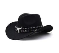 HKYBCF Cowboy Hat 3 Sizes Cowboy Hat Black Jazz Top With Cow Head Ribbon Autumn Winter Parent-child Fedora Hats Party Felt Cap(Color 03,S(52-54cm))