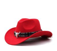 HKYBCF Cowboy Hat 3 Sizes Cowboy Hat Black Jazz Top With Cow Head Ribbon Autumn Winter Parent-child Fedora Hats Party Felt Cap(Color 11,XL(59-60cm))