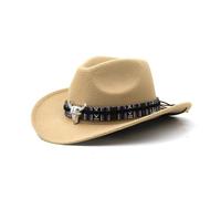 HKYBCF Cowboy Hat 3 Sizes Cowboy Hat Black Jazz Top With Cow Head Ribbon Autumn Winter Parent-child Fedora Hats Party Felt Cap(Color 02,S(52-54cm))