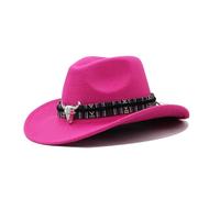 HKYBCF Cowboy Hat 3 Sizes Cowboy Hat Black Jazz Top With Cow Head Ribbon Autumn Winter Parent-child Fedora Hats Party Felt Cap(Color 05,S(52-54cm))