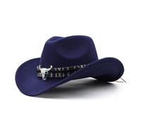 HKYBCF Cowboy Hat 3 Sizes Cowboy Hat Black Jazz Top With Cow Head Ribbon Autumn Winter Parent-child Fedora Hats Party Felt Cap(Color 06,S(52-54cm))