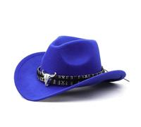 HKYBCF Cowboy Hat 3 Sizes Cowboy Hat Black Jazz Top With Cow Head Ribbon Autumn Winter Parent-child Fedora Hats Party Felt Cap(Color 09,S(52-54cm))