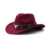 HKYBCF Cowboy Hat 3 Sizes Cowboy Hat Black Jazz Top With Cow Head Ribbon Autumn Winter Parent-child Fedora Hats Party Felt Cap(Color 07,S(52-54cm))