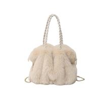 HKYBCF Fluffy Bag Plush Tote Bag Autumn Winter Women's Handbag Shoulder Large Capacity Crossbody Foldable Ladies Purse for women(Beige White)