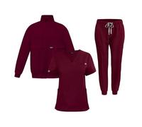 HKYBCF Nurse's Uniform 3-piece Set Doctor Nurse Uniform Bottoms Simple More Pockets Dental Scrubs Pants SPA Nursing Scrub Suits(Burgundy,L)