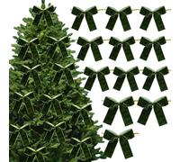 HKYFNNBW 12PCS Christmas Bows For Tree Red Velvet Ribbon Decorations Wreath Indoor Birthday Wedding Party Xmas Ornaments (12PCS-Army Green, 8.5 * 8.5 cm/ 3.35 * 3.35 inches)