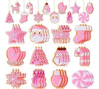 HKYFNNBW 36PCS Christmas Tree Ornaments Snowman Gnome Wooden Hanging Decorations Set Signs Royal Xmas Party Supplies (Pink, 24Pcs)