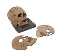HKYFNNBW-6PCS Halloween Coasters Set Gothic Style Skull Wooden Coasters with Cork Base Holder Table Decor Holiday Party Decor (Beige, One Size)