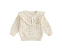 HKYFNNBW Baby Girl Knitted Cardigan Eyelet Long Sleeve Crew Neck Button-up Sweater Casual Tops Winter Fall Clothes (Apricot, 12-18 Months)