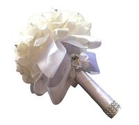 HKYFNNBW-Bridal Bouquets for Bride Wedding Romantic Bridesmaid Handheld Flower Silk Bouquet Valentine's Day Party Wedding Decor (White, 18cm*24cm)