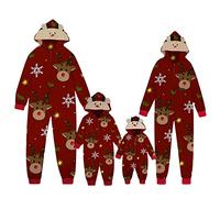 HKYFNNBW-Family Matching Christmas Pajamas Christmas Long Sleeve Hooded Elk Print Zipper Closure Loungewear (Women, M, Red)