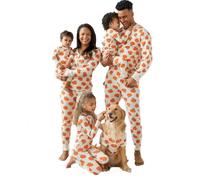 HKYFNNBW-Family Pajamas Set with Cartoon Fruit Print, Buttons Ribbed Closure Matching Halloween Pajamas (Men, L, Orange Men)