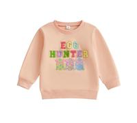 HKYFNNBW Kids Girls Boys Sweatshirts Baby Easter Outfits Letter Easter Eggs Embroidery Crewneck Long Sleeve Tops Pullovers Spring Clothes (Multicolor, 12-18 Months)