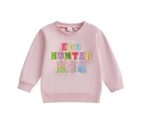 HKYFNNBW Kids Girls Boys Sweatshirts Baby Easter Outfits Letter Easter Eggs Embroidery Crewneck Long Sleeve Tops Pullovers Spring Clothes (Pink, 7-8 Years)