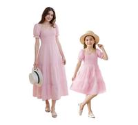 HKYFNNBW Mommy and Me Dresses Family Matching Outfits Ruffled Hem Short Sleeves A-Line Dress Vacation Beach Summer Casual Dresses (Women, L, Pink)
